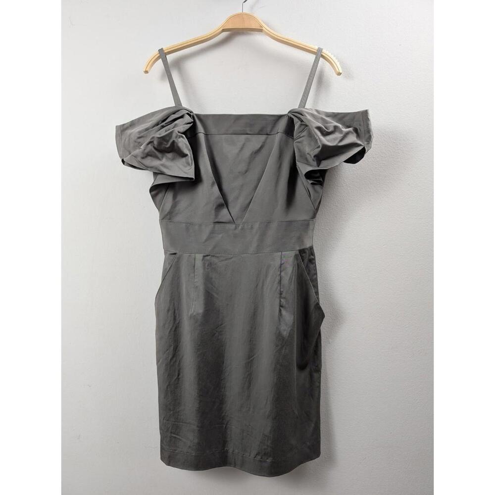 Laila Azhar Grey Off the Shoulder Mini Party Holiday Cocktail Dress w/ Pockets 4